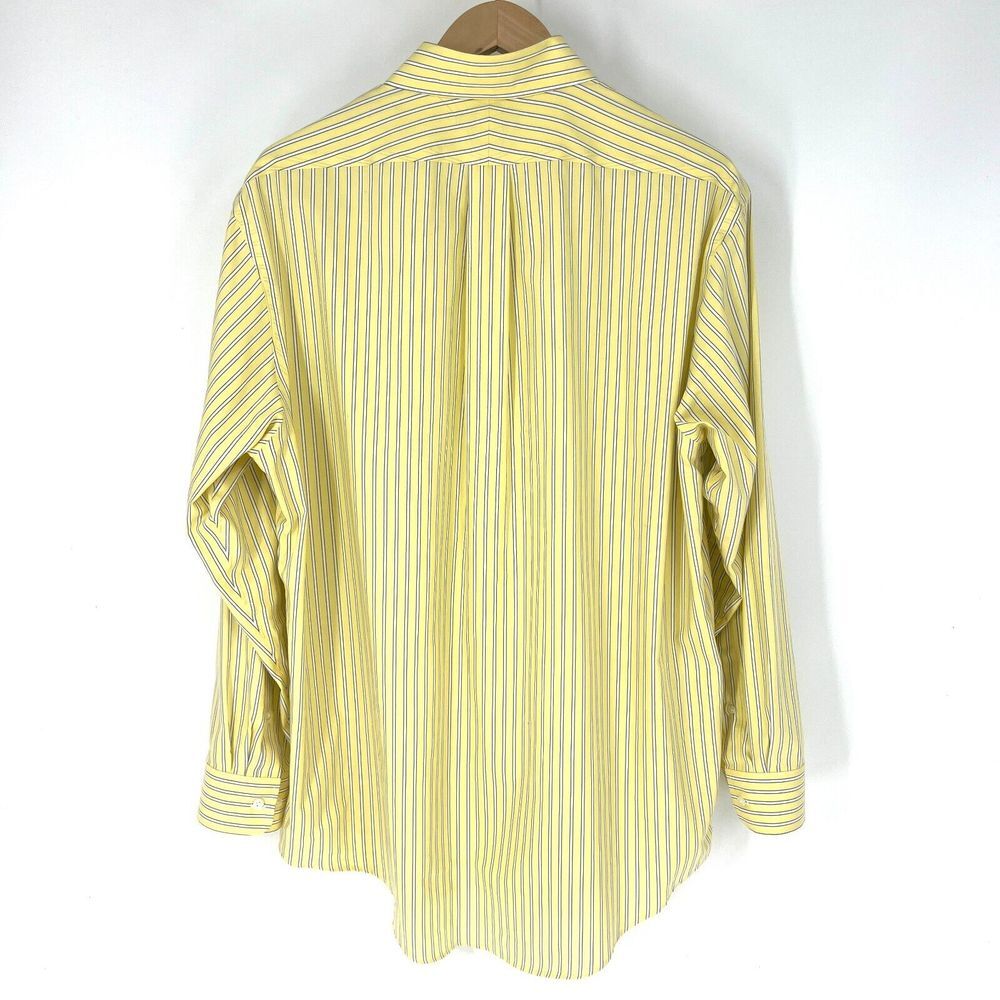 LANDS END Traditional Fit Button Down Dress Shirt Mens 17.5-35 Yellow Pinstripe - Picture 2 of 11